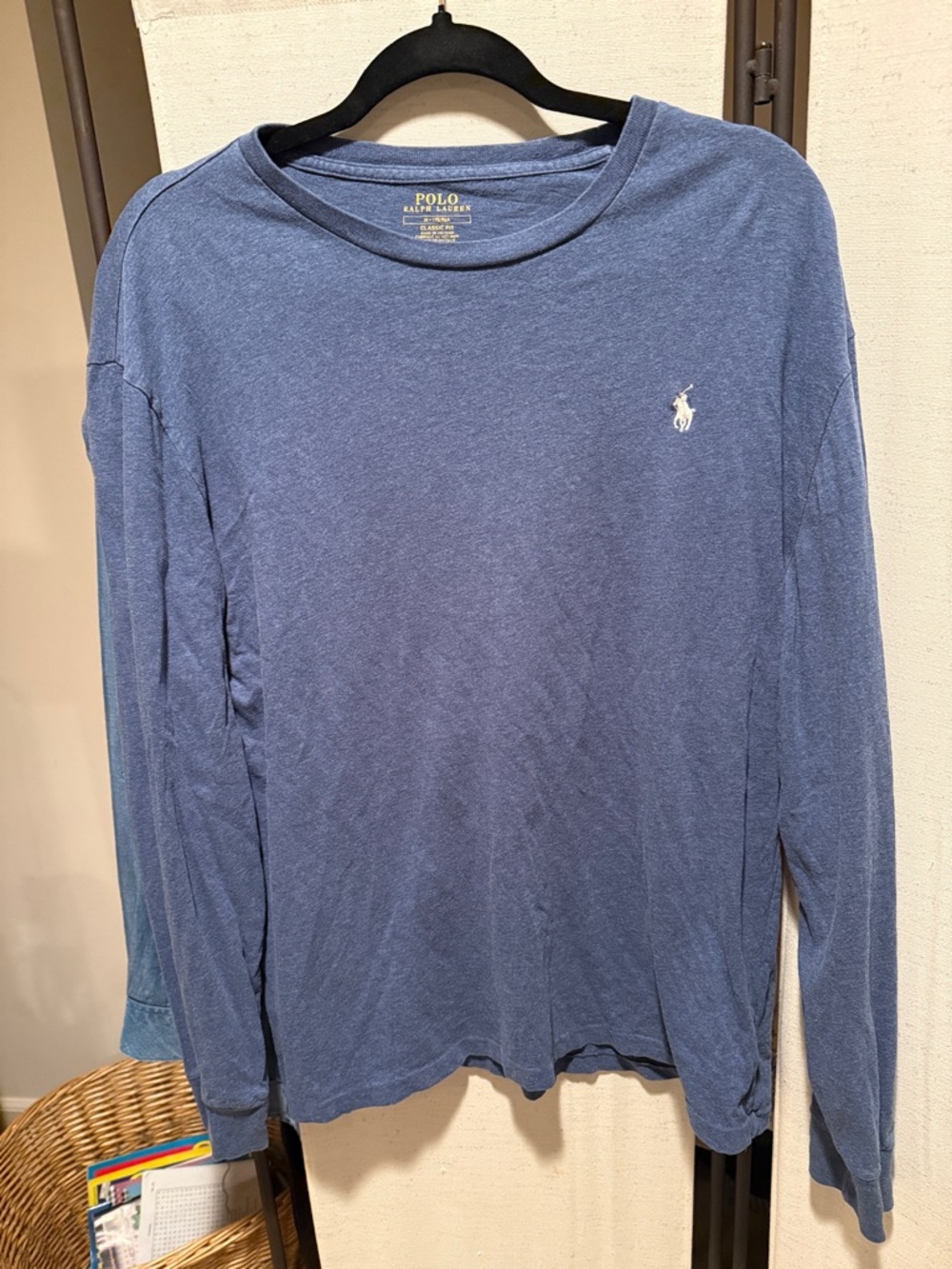 Polo by Ralph Lauren Long-Sleeve Crew Neck Shirt - Heather Blue with White Logo